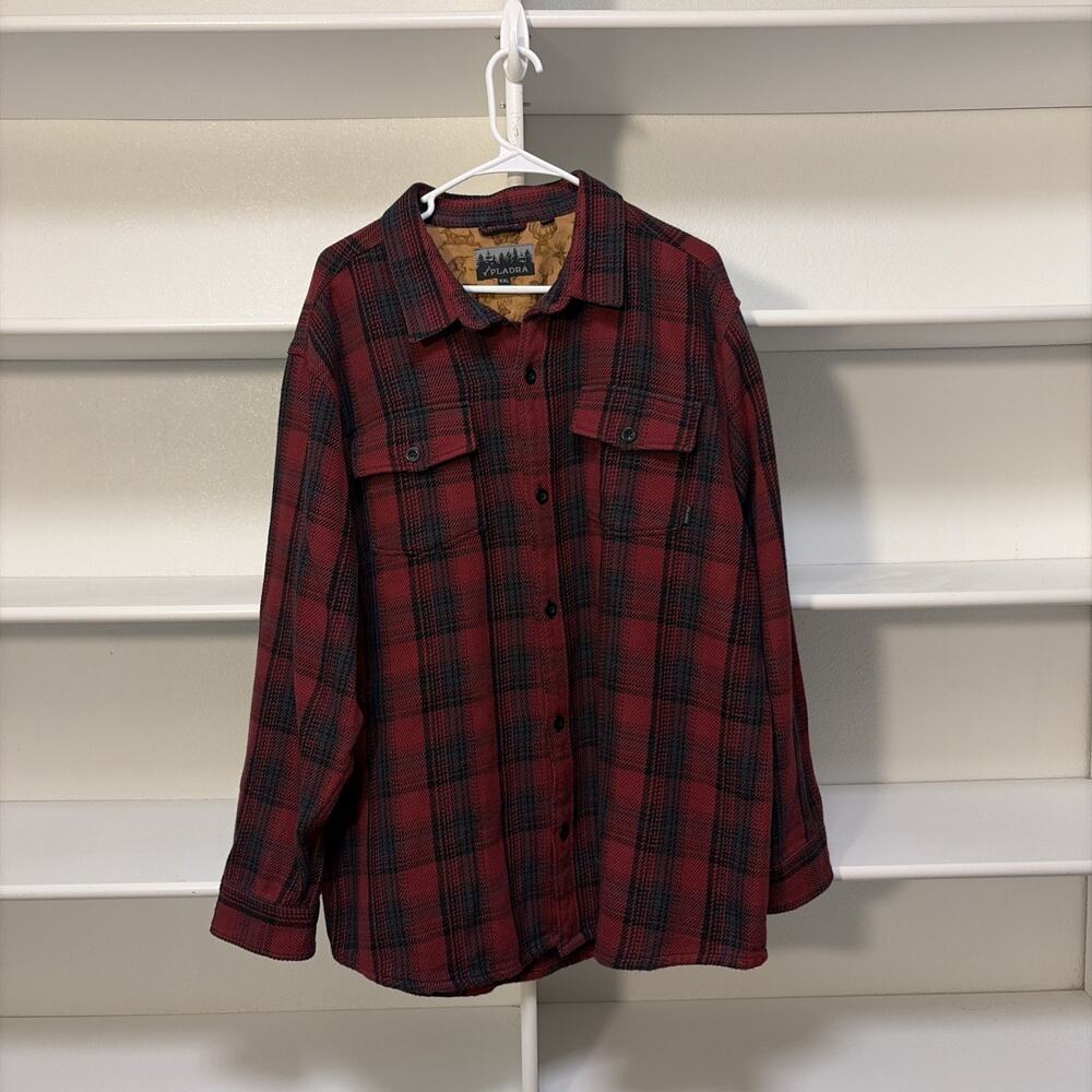 Men’s Pladra Woven Heavy Duty Red & Black Plaid Flannel Button Up 2XL